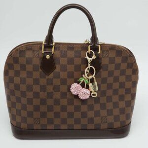 LV Authentic Gold Lock & Key 🔑 Luxury Bag Charm w/ Unbranded Cherry Keychain